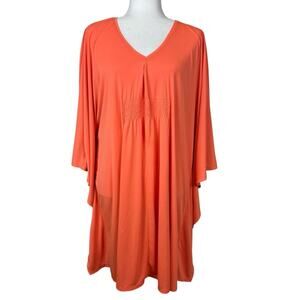 Natori Orange Tunic Cover Up Top V-Neck Small Medium